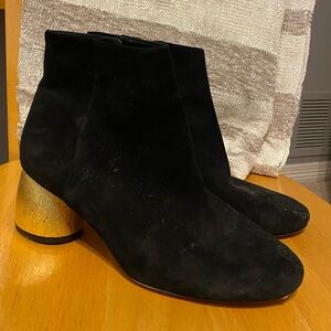 Black Antonio Melani ankle boots with gold heel
